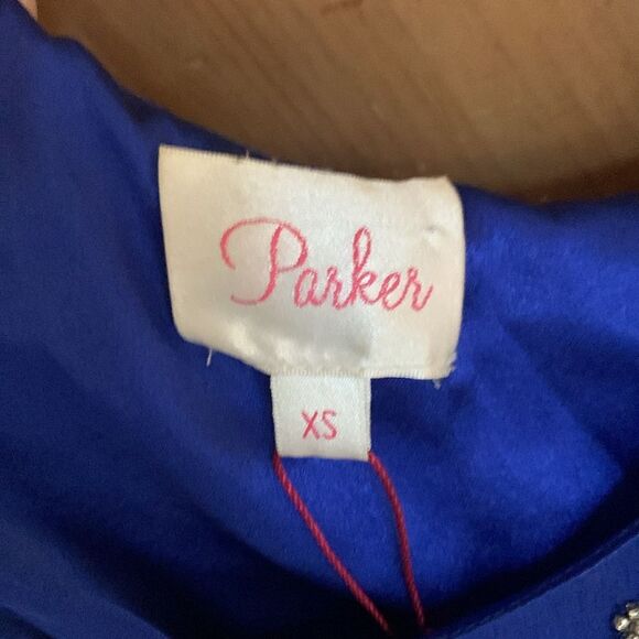 Parker Hayden Rhapsody silver beaded royal blue silk mini dress NWT - Picture 11 of 13